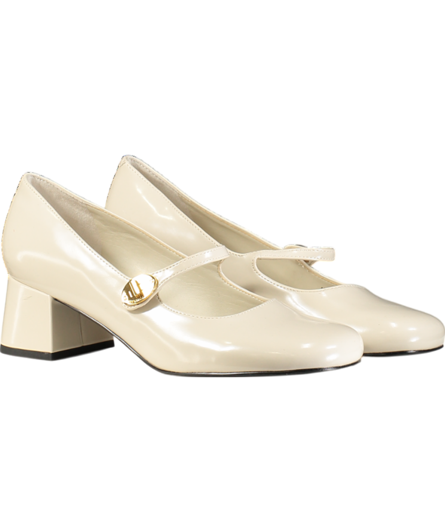 Charles & Keith Cream Hettie Patent Metallic-buckle Block-heel Mary Jane Shoes UK 5 EU 38 👠