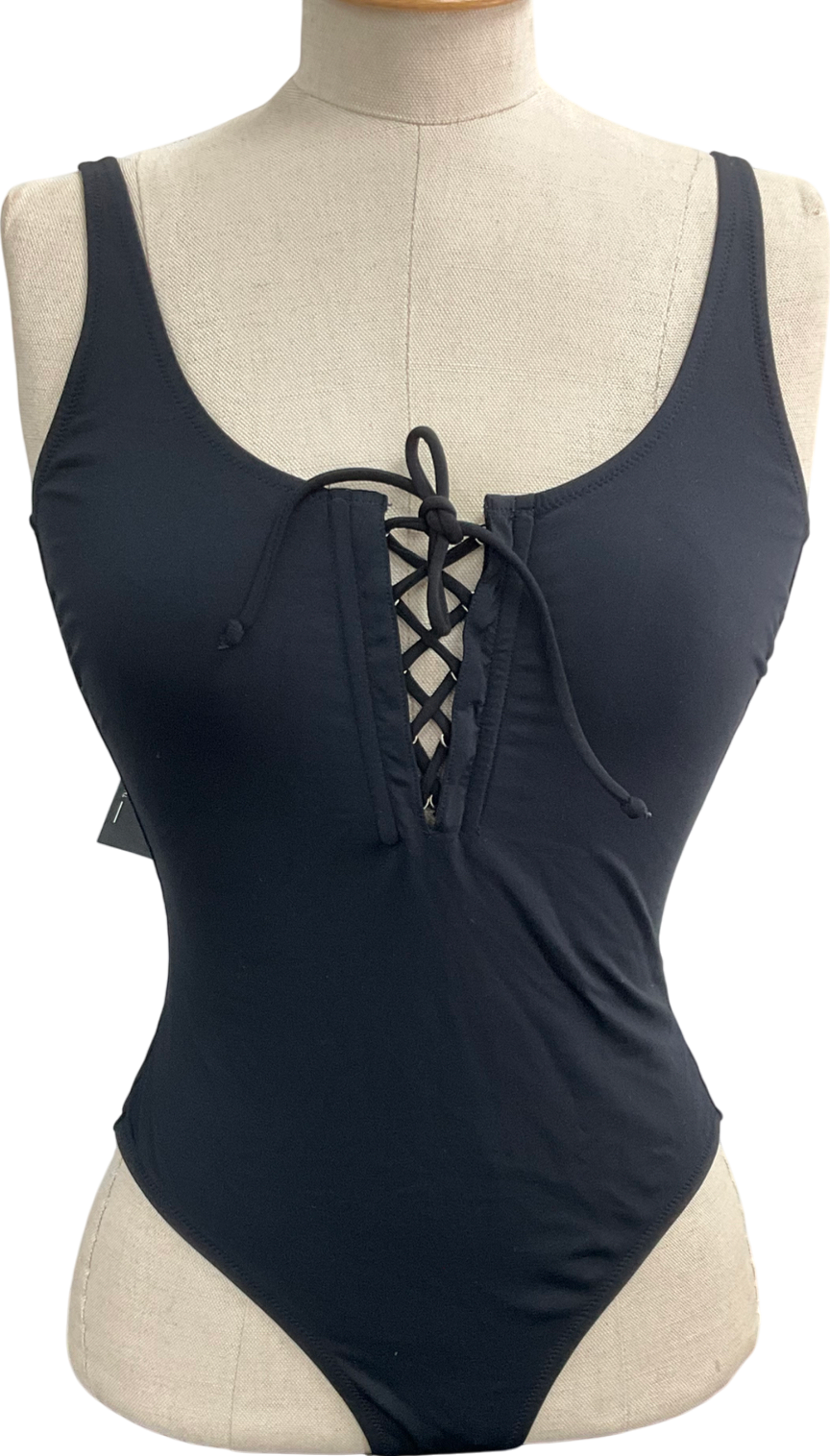 On the Island Black Lace Up Front Swimsuit UK 12