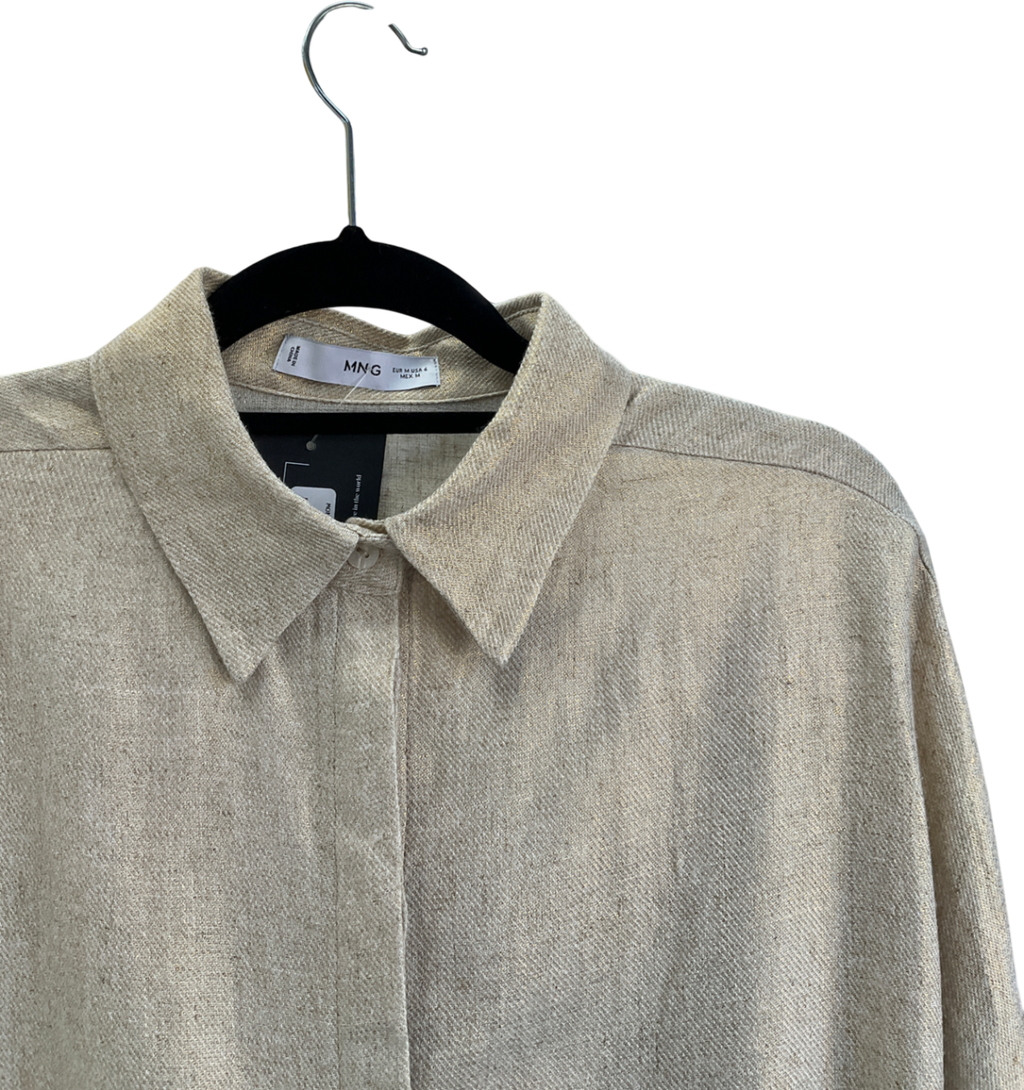 MANGO Beige Regular Linen-blend Shirt. & Linen-blend Draped Midi-skirt UK M