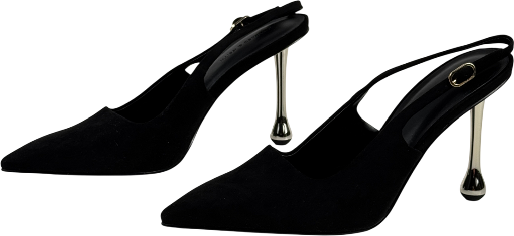 CHARLES & KEITH Faux Suede Sculptural-heel Pointed Pumps - Black UK 7 EU 40 👠