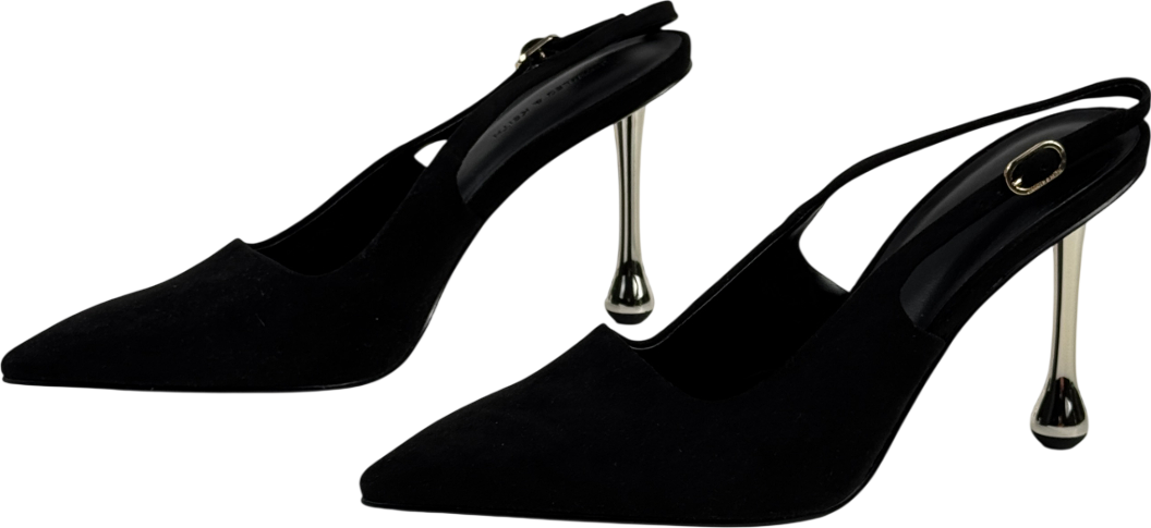 CHARLES & KEITH Faux Suede Sculptural-heel Pointed Pumps - Black UK 7 EU 40 👠