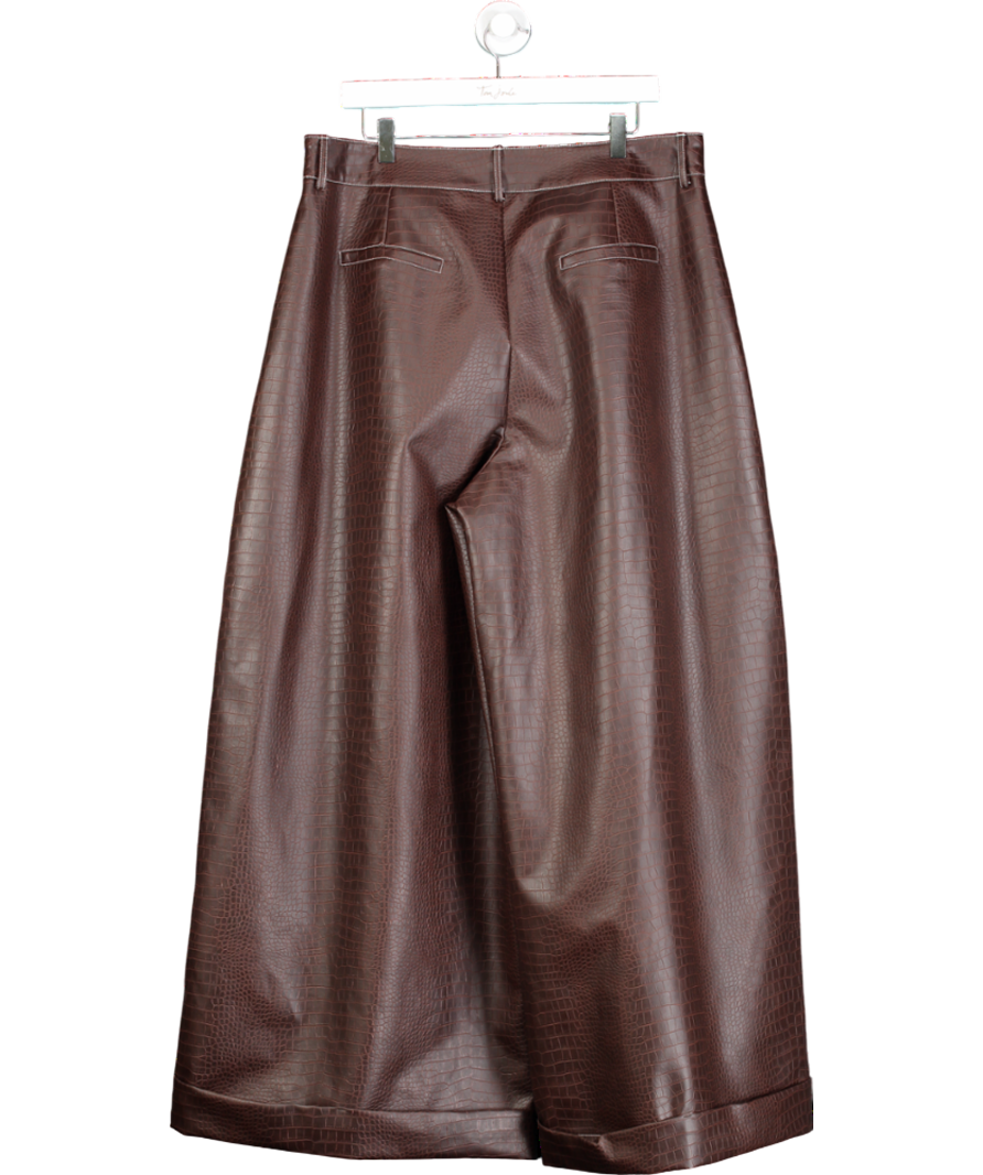 kai Brown Faux Croc Skin Wide Leg Trousers UK 16