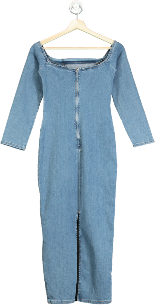 River Island Blue Denim Off-Shoulder Midi Dress UK 10