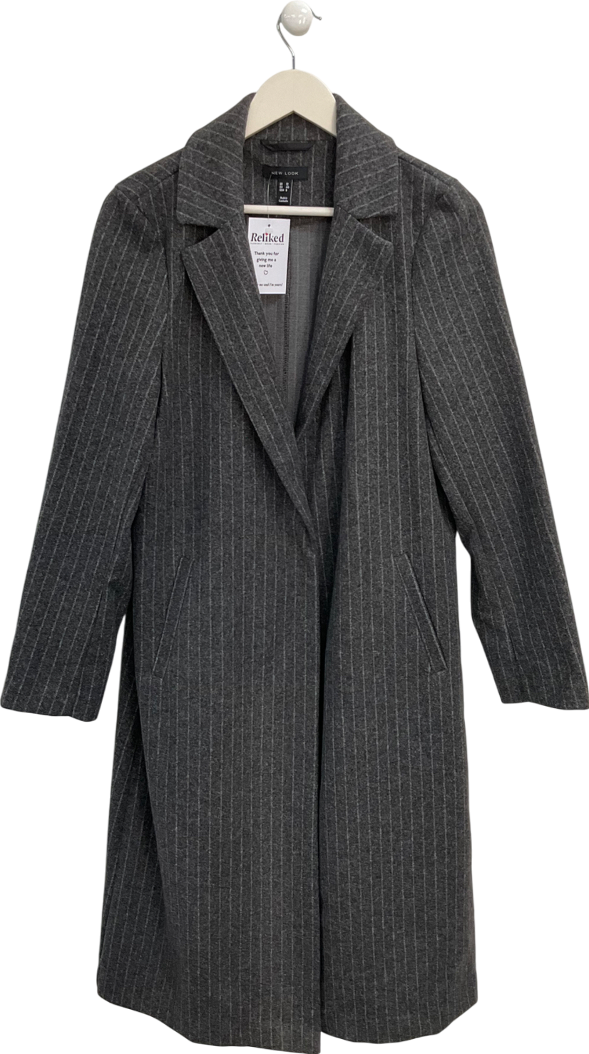 New Look Grey Pinstripe Unlined Longline Coat UK 12