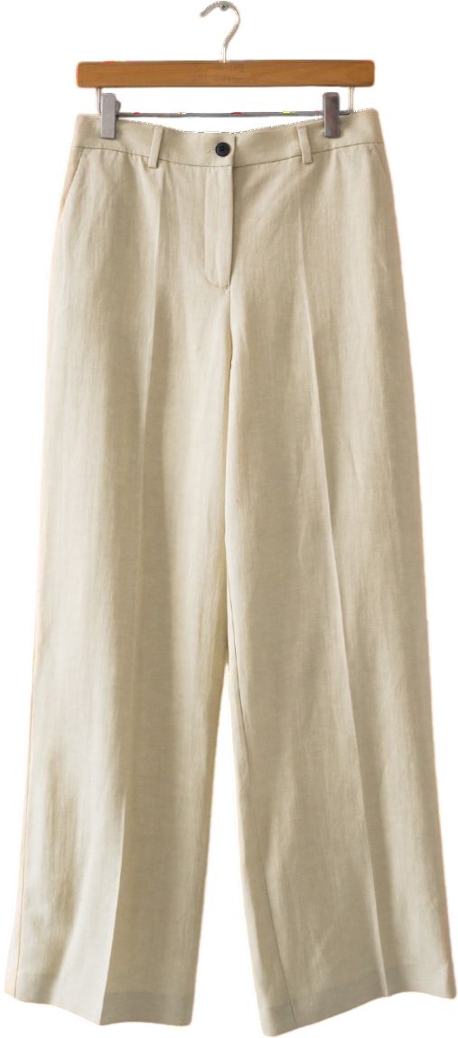 SUNSPEL Beige Luxury Linen Blend Wide Leg Trousers UK S