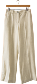 SUNSPEL Beige Luxury Linen Blend Wide Leg Trousers UK S