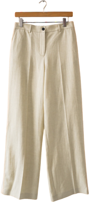 SUNSPEL Beige Luxury Linen Blend Wide Leg Trousers UK S