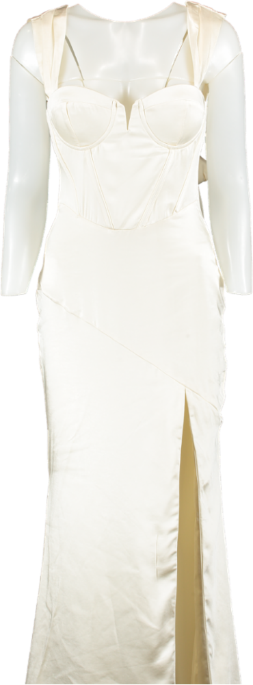 Club L Showpiece Cream Satin Corset Split Maxi Dress UK 8