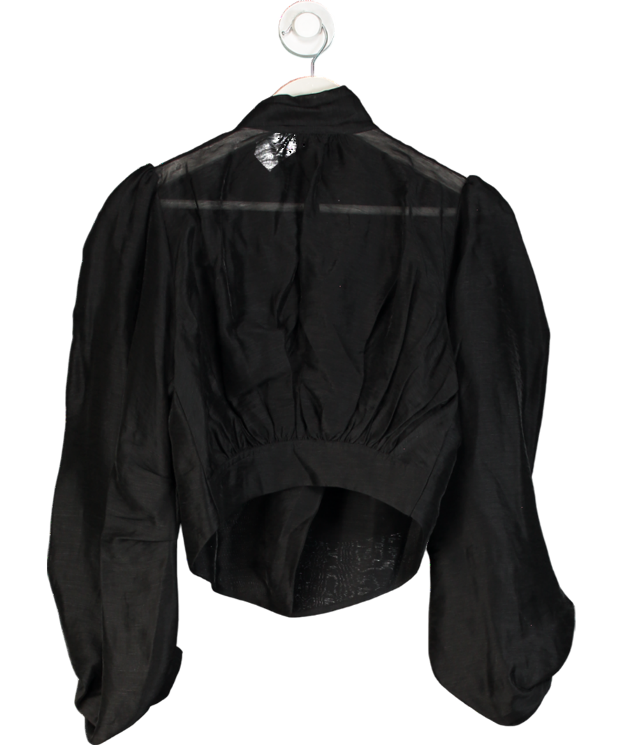 Karen Millen Black Linen Blend Tie Neck Blouse UK 10