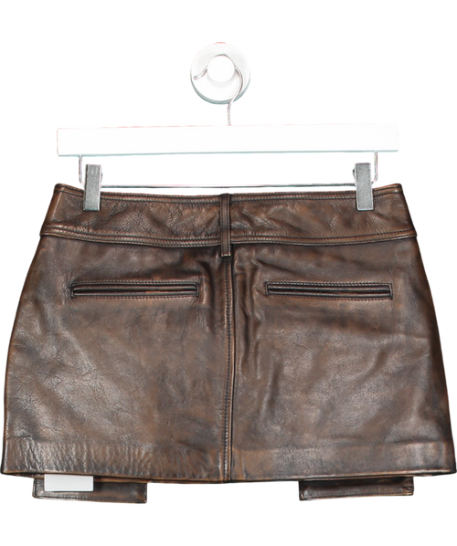 Camila Coelho Distressed Brown Real Leather Billy Mini Skirt UK XS