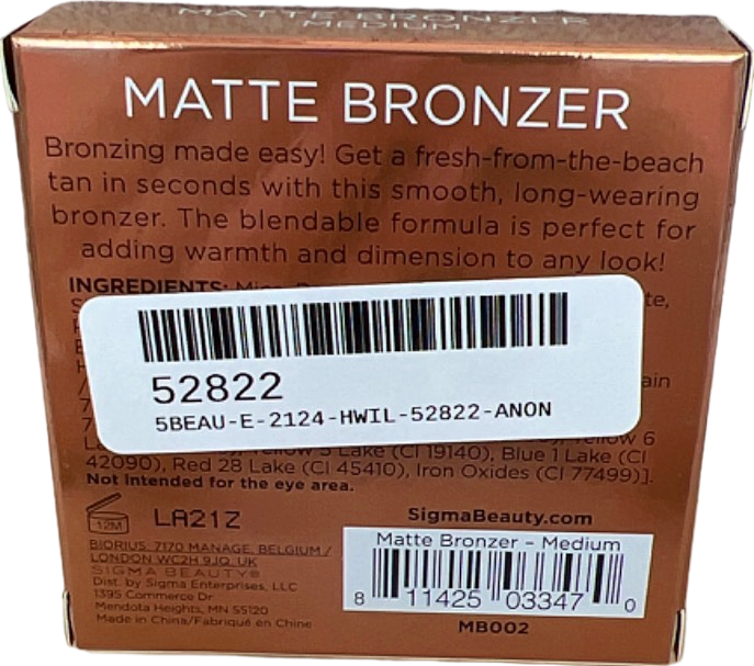 Sigma Matte Bronzer Medium No Shade No Size