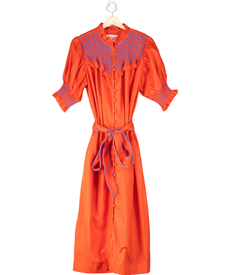 Dondolo Red Red/ Boue Smocked Midi Dress UK S