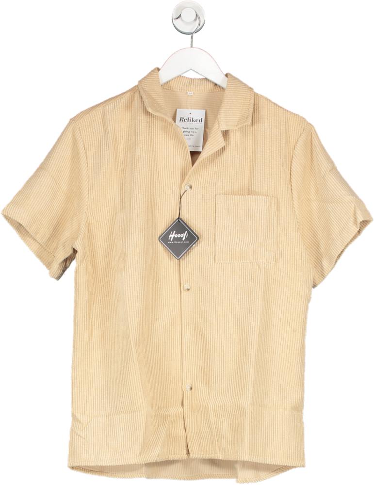 Hooyi Beige Short Sleeve Corduroy Shirt UK M