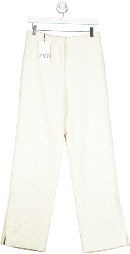 Zara Creme Textured Trousers UK S