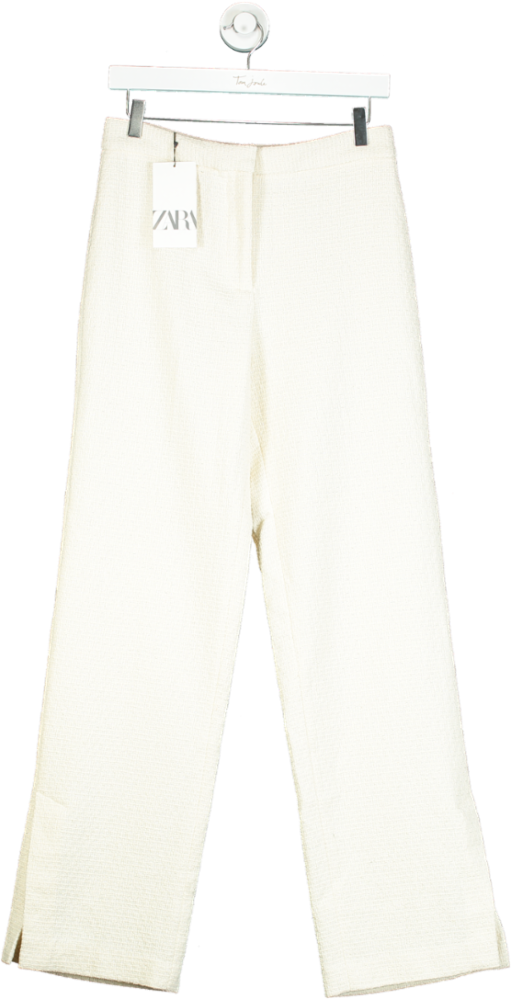 Zara Creme Textured Trousers UK S