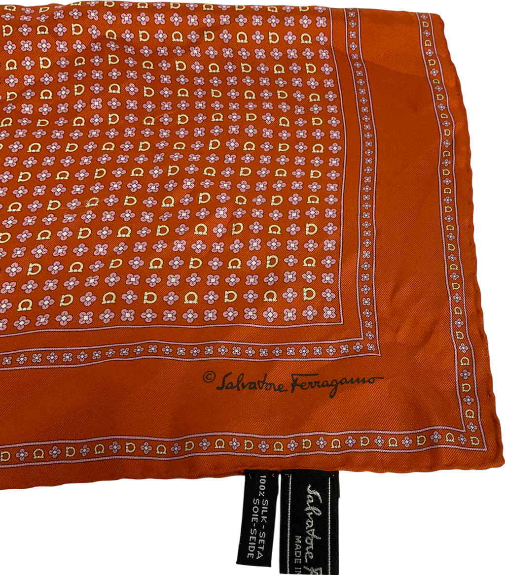 Ferragamo Orange 100% SILK Pocket Square