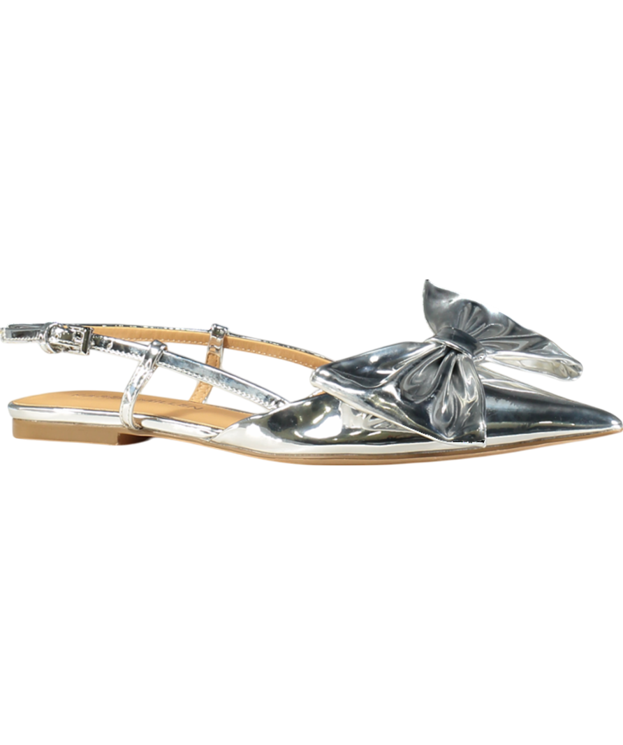 Karen Millen Metallic Pu Bow Detail Flat Pumps UK 5 EU 38 👠