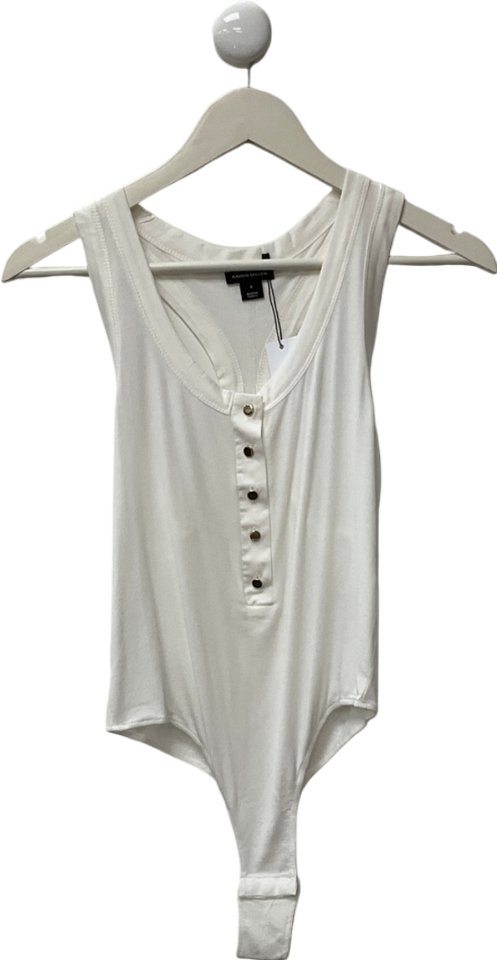 Karen Millen White Luxe Viscose Rib Jersey Scoop Neck Bodysuit UK S
