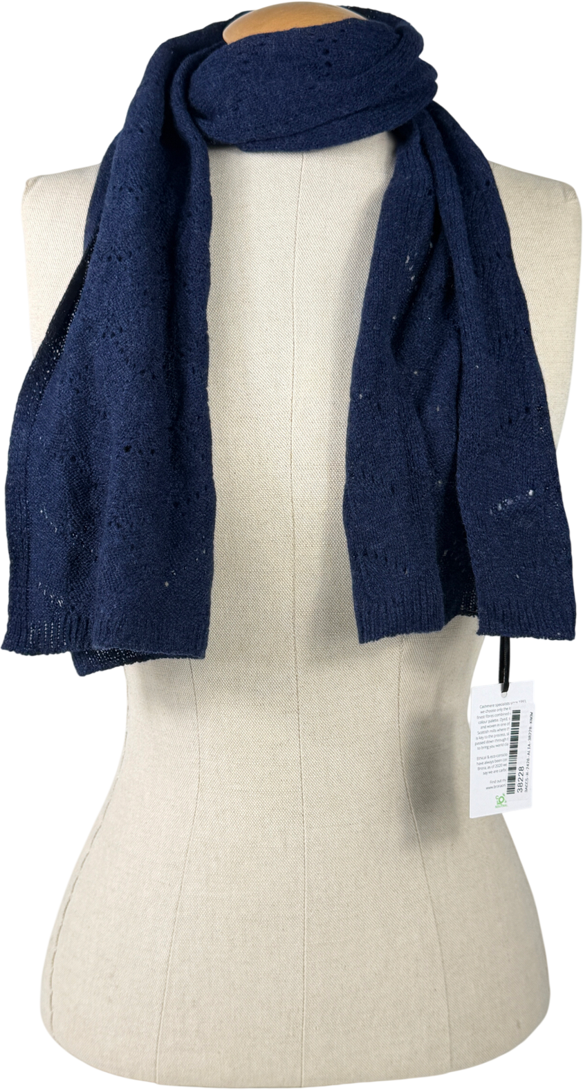 Brora Blue Cashmere Pointelle Scarf One Size
