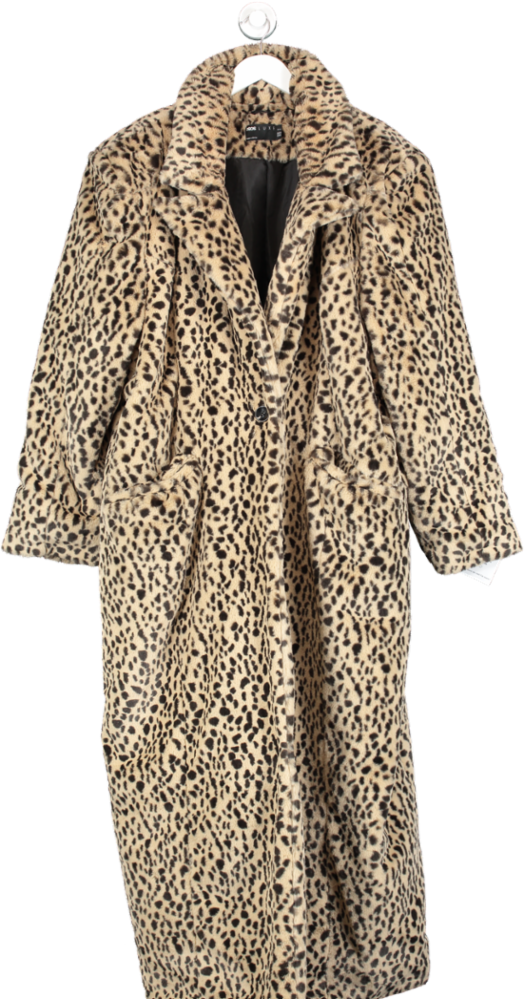 ASOS Brown Curve Faux Leopard Fur Maxi Coat UK 26