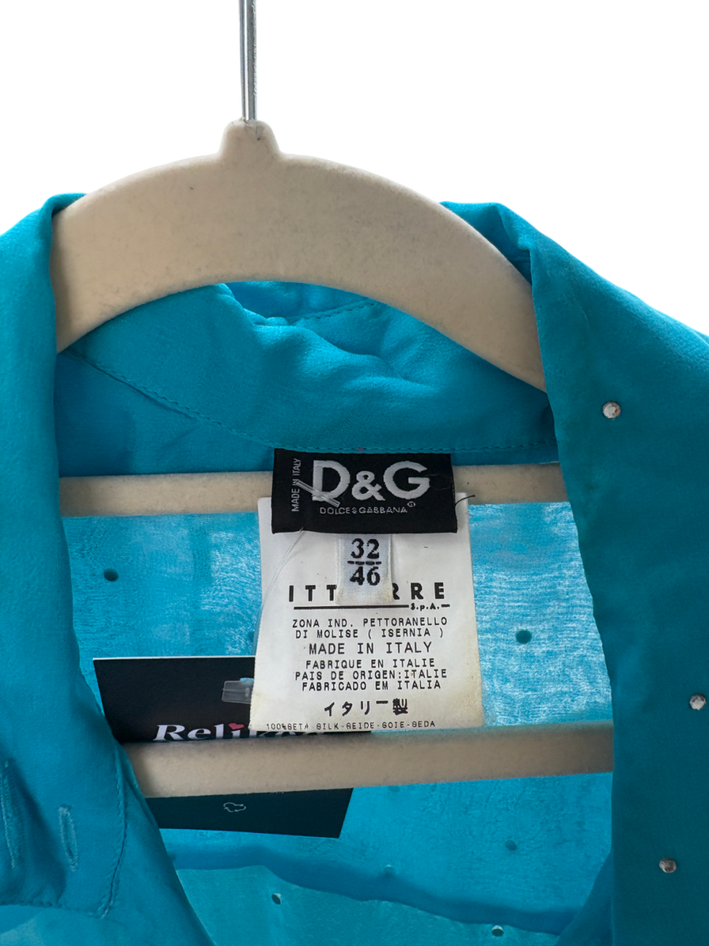 Dolce & Gabbana Blue Silk Rhinestone Blouse UK 10