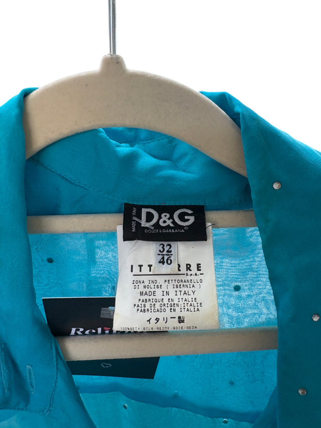 Dolce & Gabbana Blue Silk Rhinestone Blouse UK 10