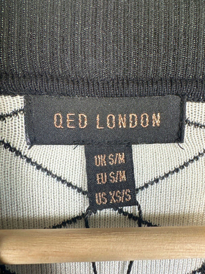 QED London Black Geometric Button Dress UK S/M