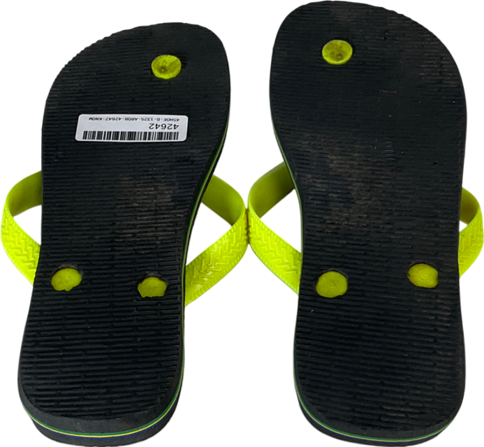 Havaianas Logo Printed Flip Flops In Black And Neon Green UK 4 EU 37 👠