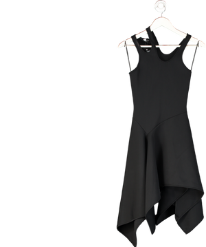 David Koma Black Asymmetric Drop Waist Swing Skirt Dress With Cut Out Shoulder Detail UK 6