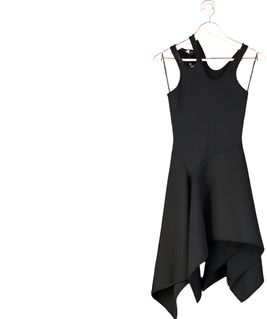 David Koma Black Asymmetric Drop Waist Swing Skirt Dress With Cut Out Shoulder Detail UK 6