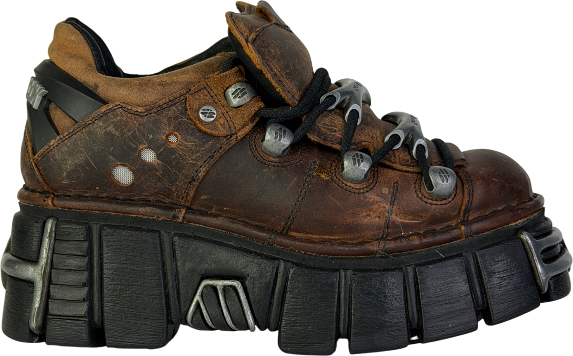 New Rock Brown Leather Gothic Ankle Platform Boots UK 4 EU 37 👠