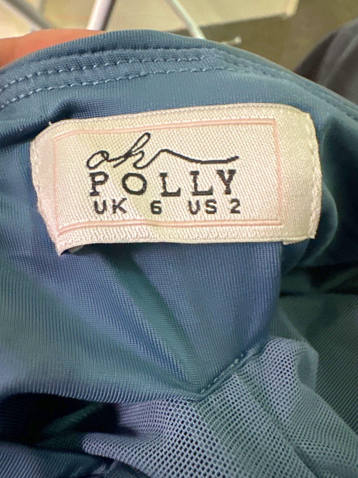 Oh Polly Steel Blue Mesh Ruched Dress UK 6