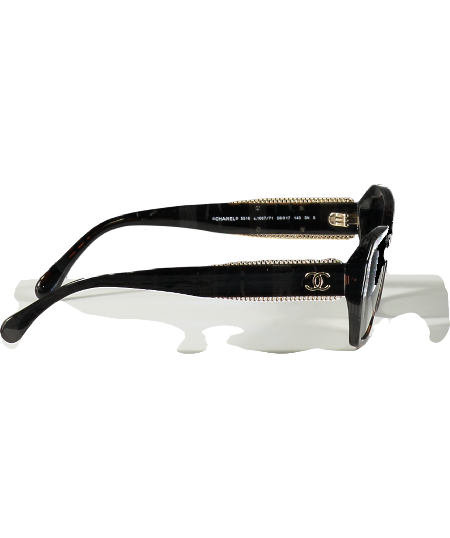 Chanel Black/Gradient Grey Polarised Rectangular Butterfly Sunglasses 0CH5516