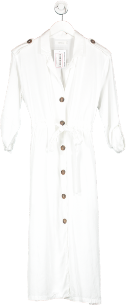 Senes White Belted Button Down Midi Dress UK S/M