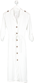 Senes White Belted Button Down Midi Dress UK S/M
