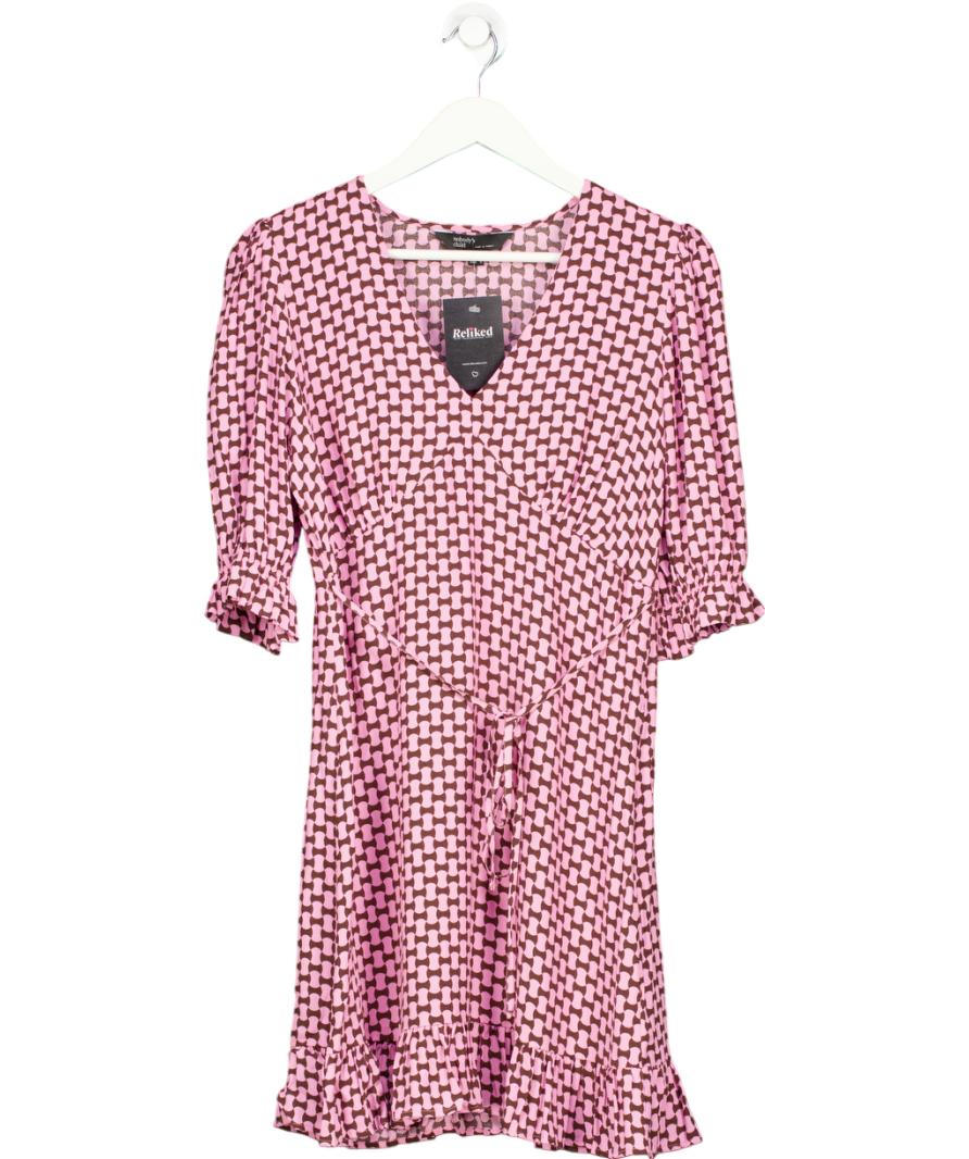 Nobody's Child Pink / Brown Geometric Print Mini Dress UK 10