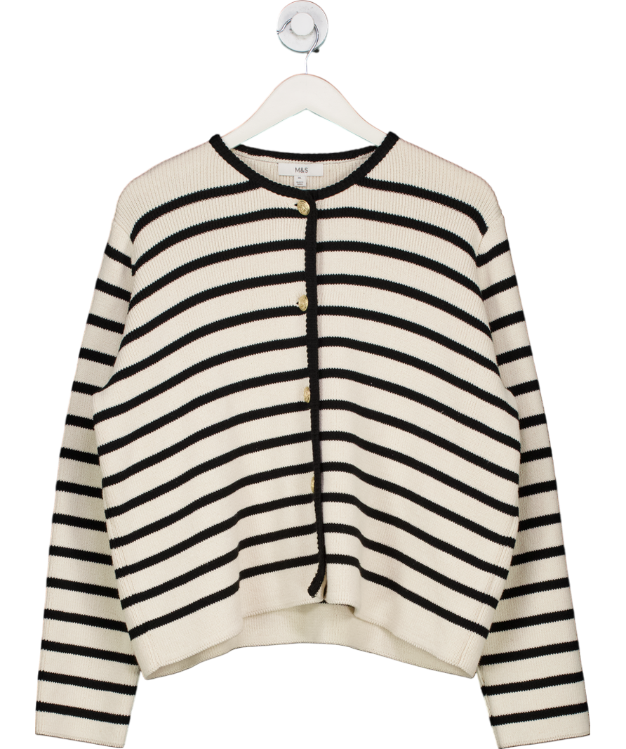 M&S Cream Striped Gold Button Crew-neck Cardigan UK XL