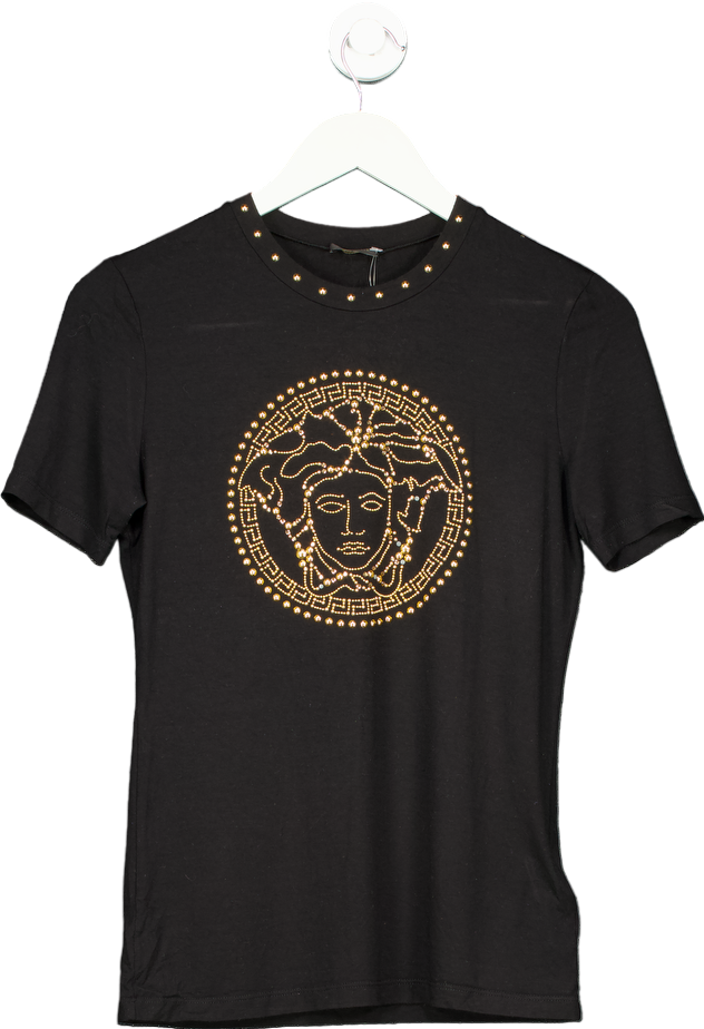 Versace Black Medusa Studded T-Shirt UK 6