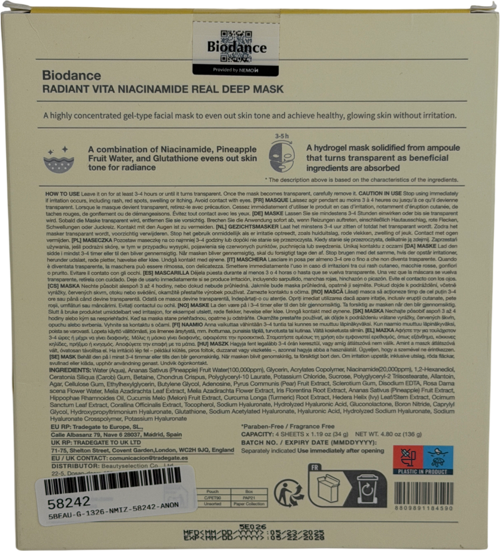 BIODANCE Radiant Vita Niacinamide Real Deep Mask X4 sheets