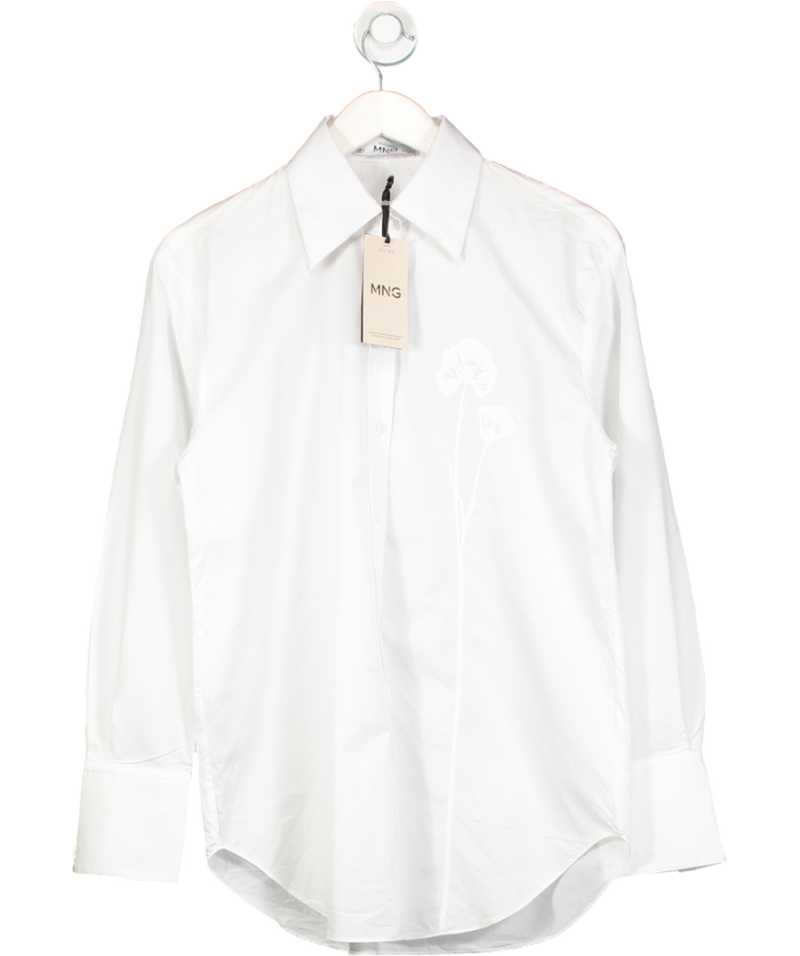MANGO White Premium Collection Oversized Poplin Shirt With Embroidery Detail UK S