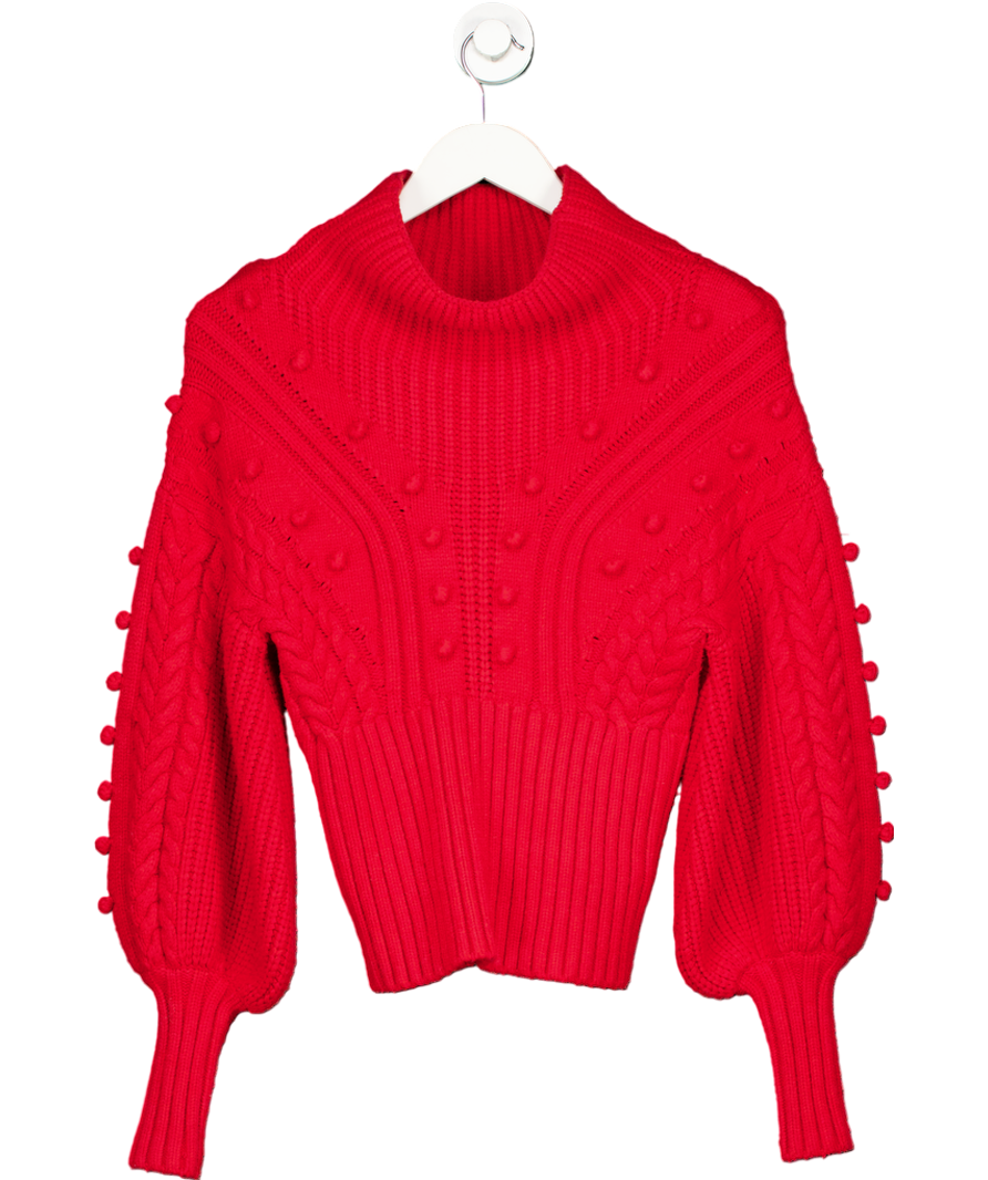 Karen Millen Red Bobble Detail Balloon Sleeve Cable Knit Viscose Blend Jumper UK XS