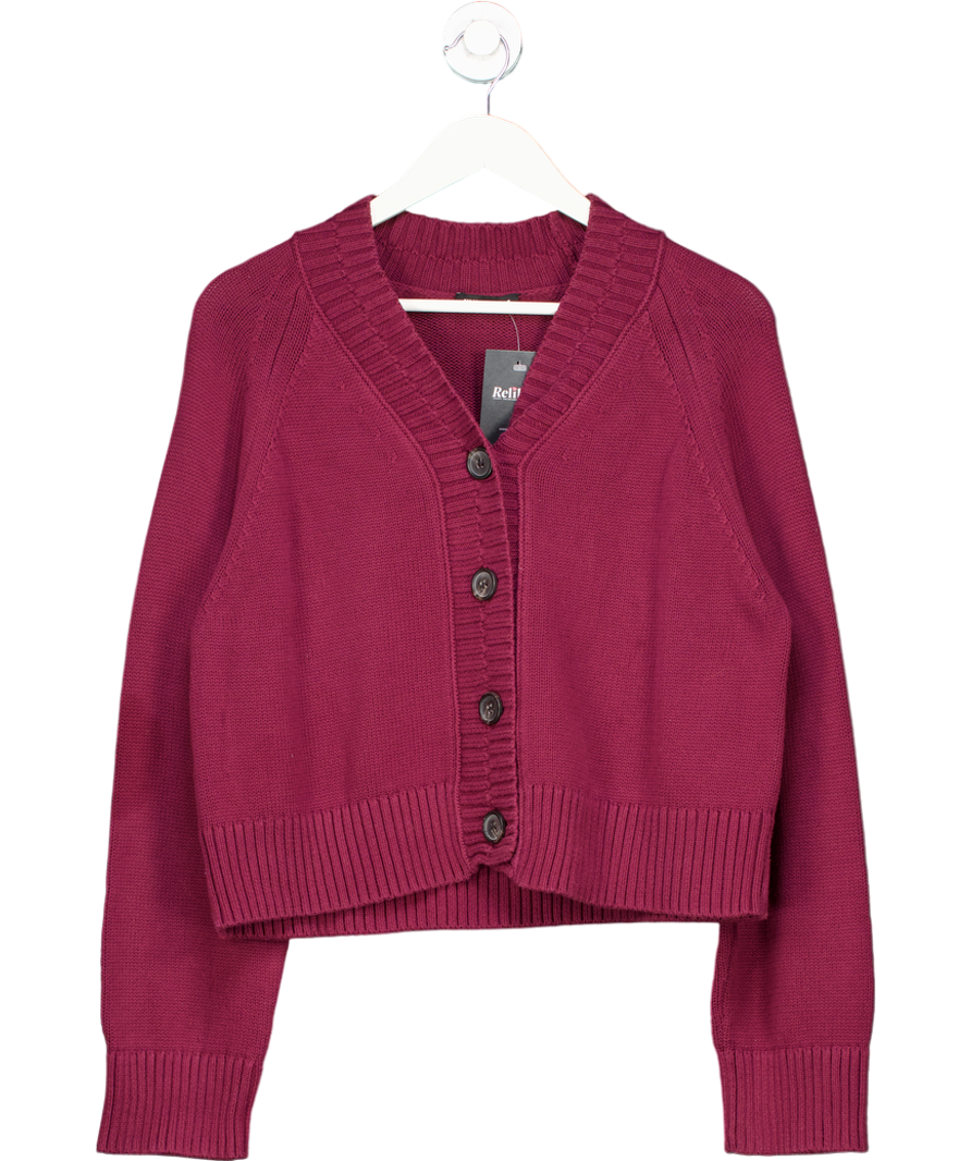 Whistles Red Burgundy Ribbed Detail Cotton Cardigan UK S