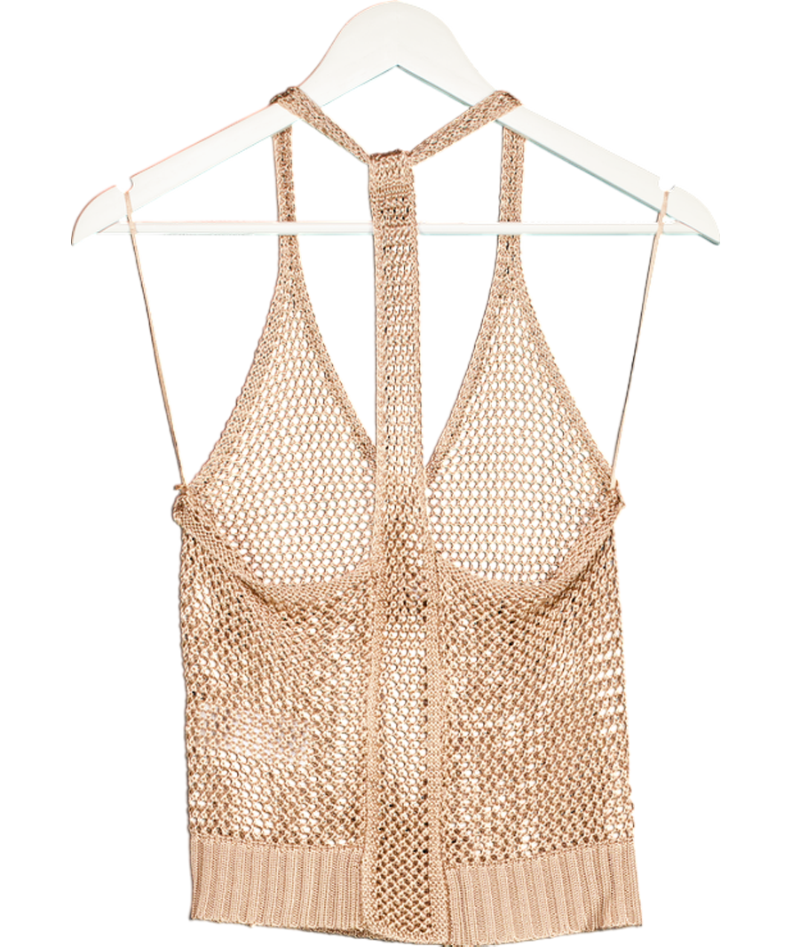 REISS Metallic Ruby Atelier Open-knit Halterneck Top In Gold UK S