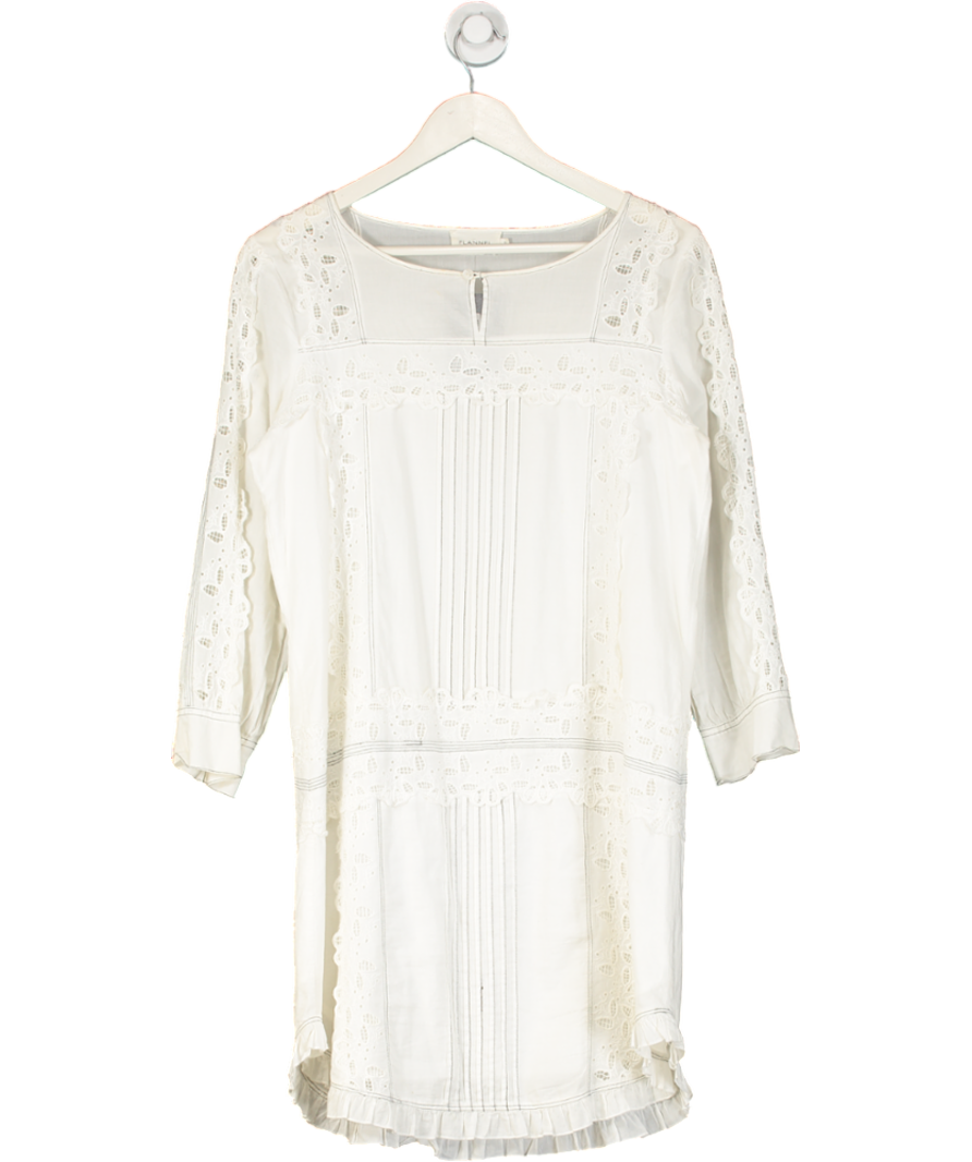 Flannel Cream Lace Insert Cotton Dress UK M