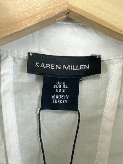 Karen Millen White Cotton Poplin Waist Detail Woven Shirt UK 6