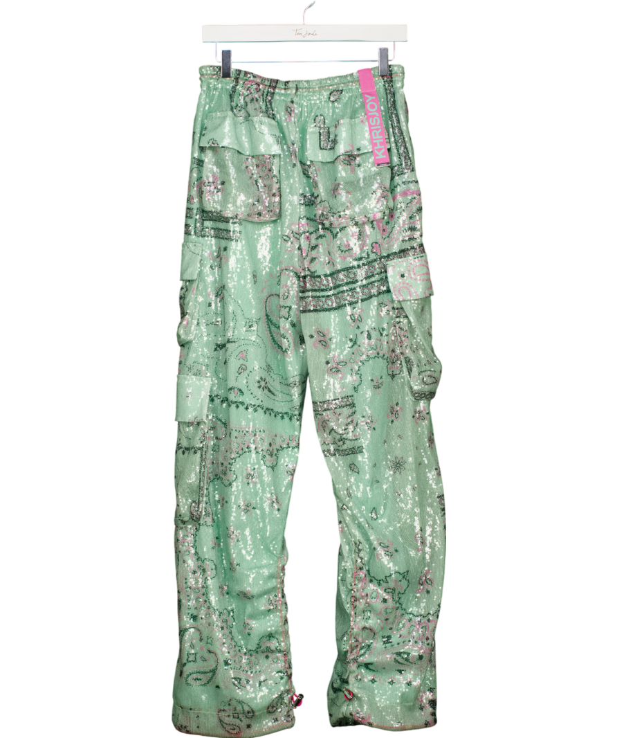 KHRISJOY Green Cargo Pants With Sequins UK S