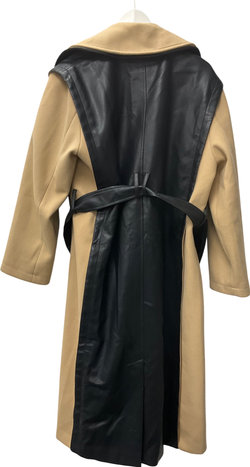 ASOS Black Brave Shearling Long Coat In Brown UK 8