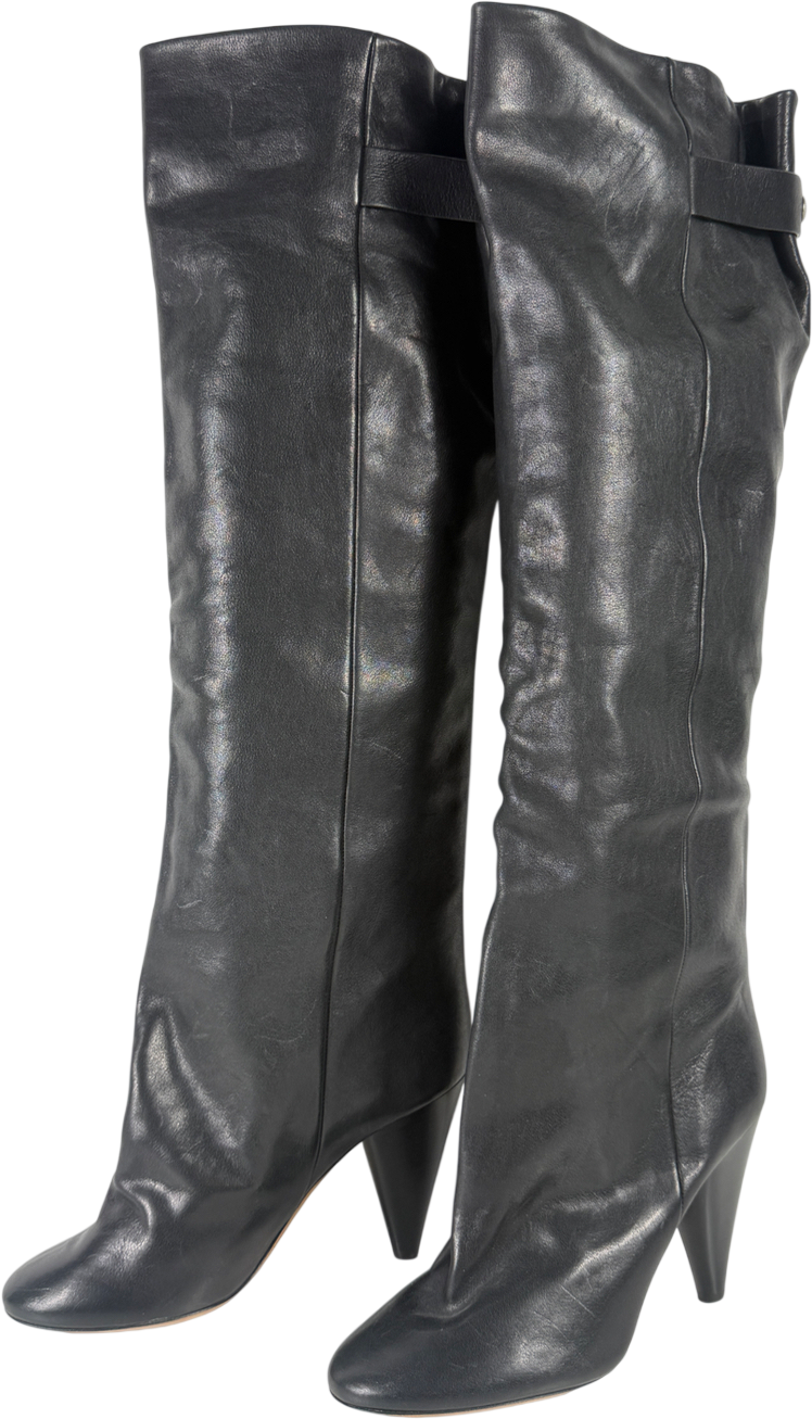 Isabel Marant Black Knee High Leather Boots Popper Back UK 7 EU 40 👠