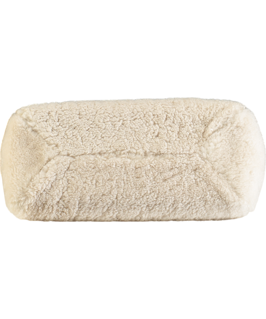 DeMellier Cream N102 Cannes Shearling Clutch Bag with chain strap