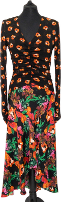 Diane von Furstenberg Black Multi Floral Print Silk Dipped Hem Maxi Dress UK M